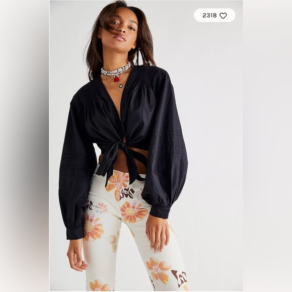 Free People Gigi Tie Front Crop Top - Size Medium - Picture 1 of 5